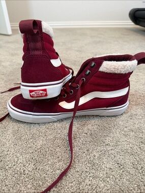 Vans women’s  Burgundy High-Top Sneakers with White Side Stripe